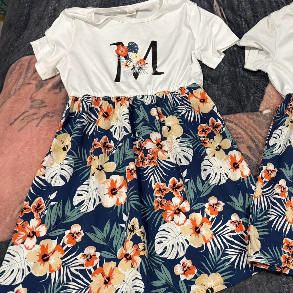 Girls' Navy Floral Skater Dress with White Top